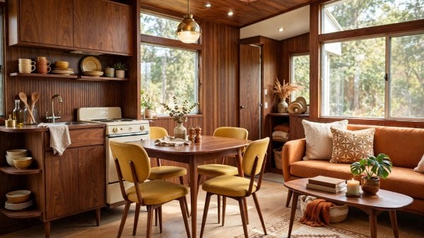 mid century tiny house interior