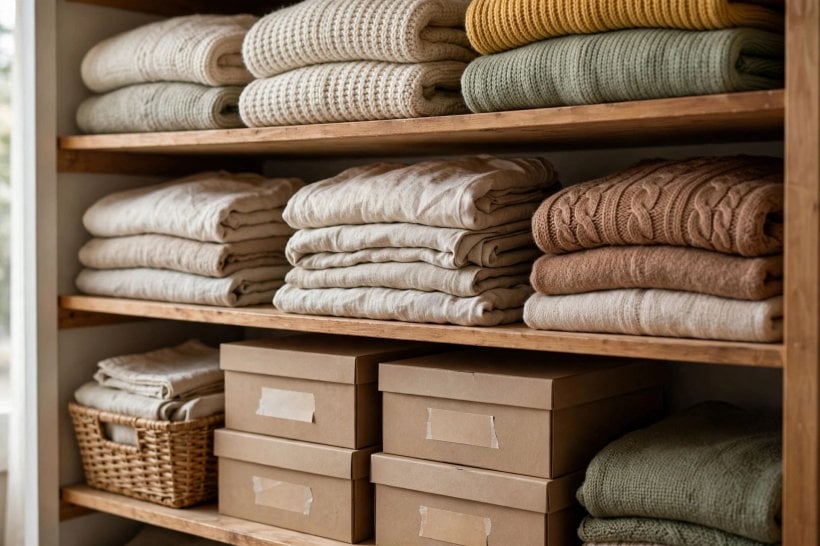 minimum closet depth: sliding doors opening onto a shallow, well-organised wardrobe