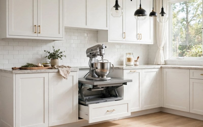 kitchenaid mixer cabinet lift with drawer