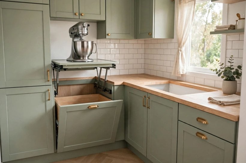 kitchenaid mixer cabinet lift with drawer: measuring cabinet width, depth and height before fitting