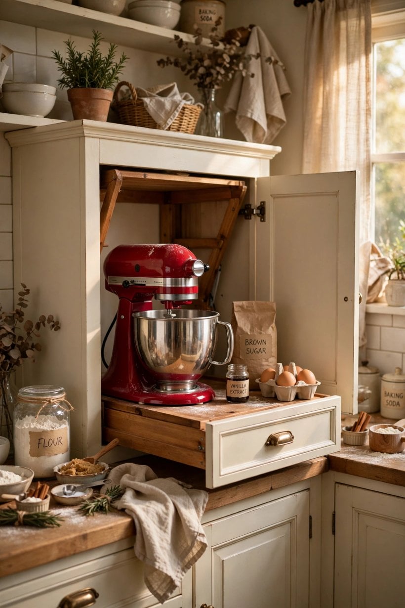 kitchenaid mixer cabinet lift with drawer