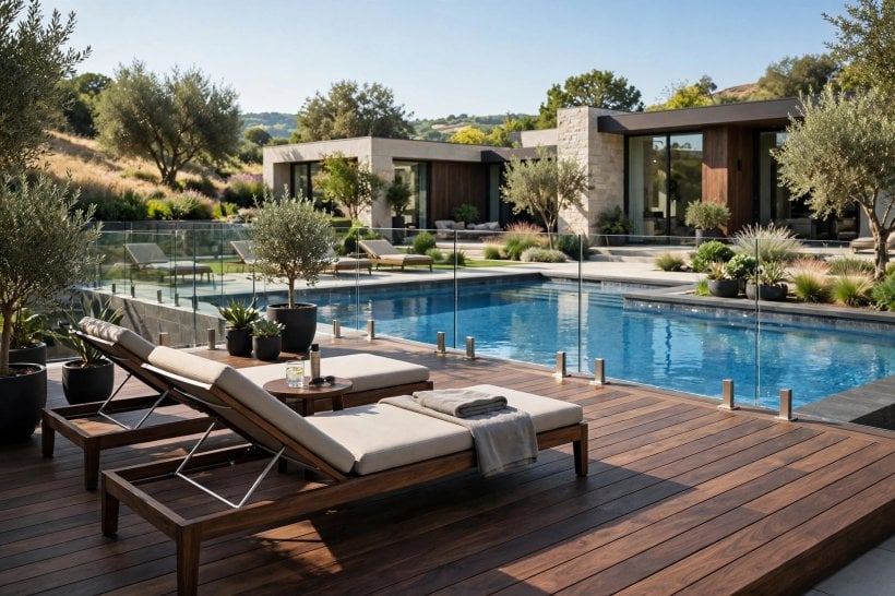 modern wood decking: wide boards laid in a clean linear pattern