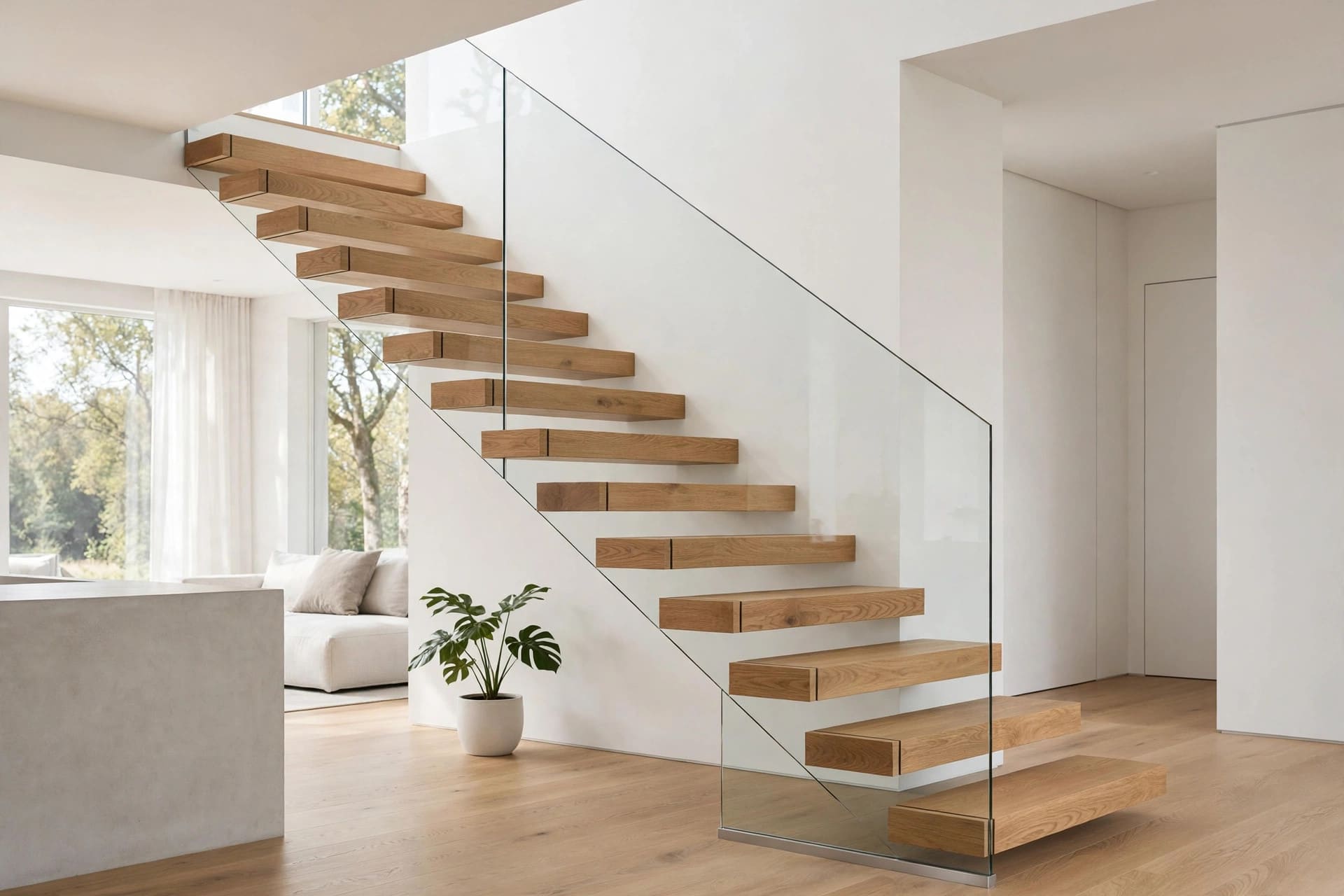 modern house: double-height entrance hall with staircase