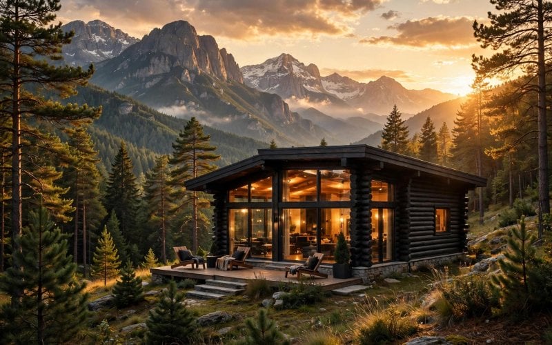 modern log cabin
