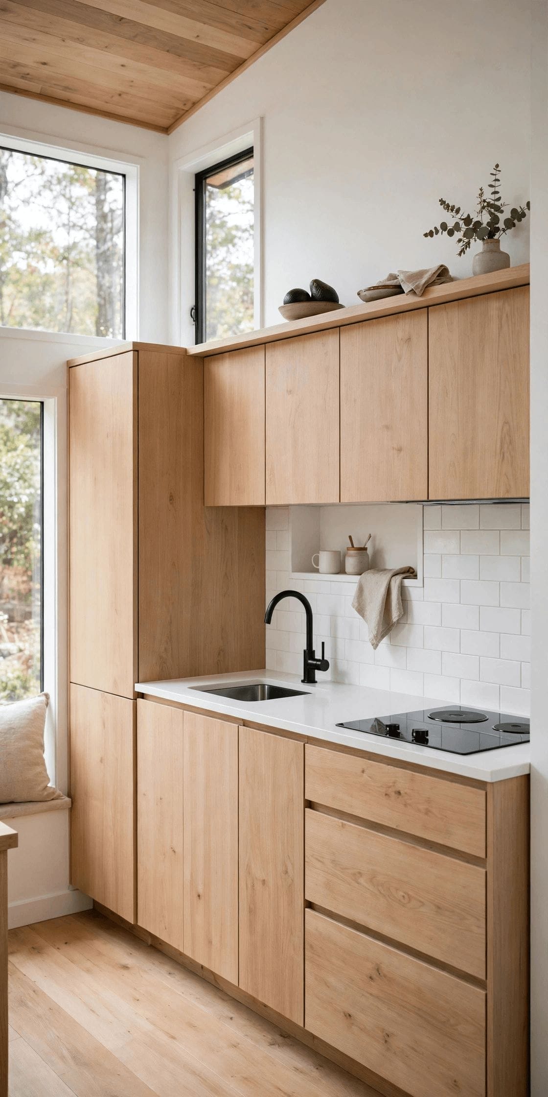 Modern tiny house interior design inspiration from a Scandinavian tiny house with clean lines and pale wood