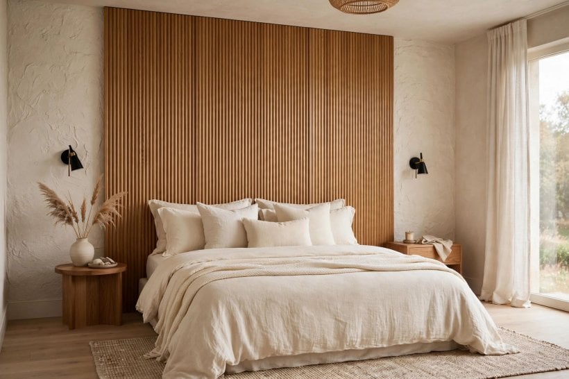 wall design: stacked stone feature wall with fireplace