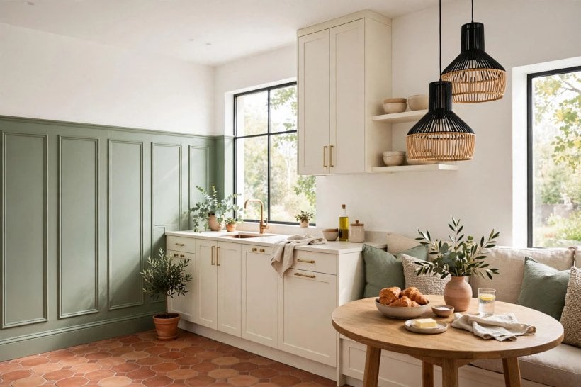 wall design: classic picture-frame moulding painted deep green
