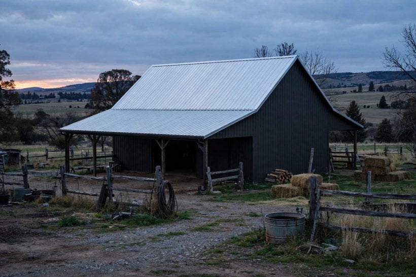 morton buildings: farm utility building with lean-to shelter
