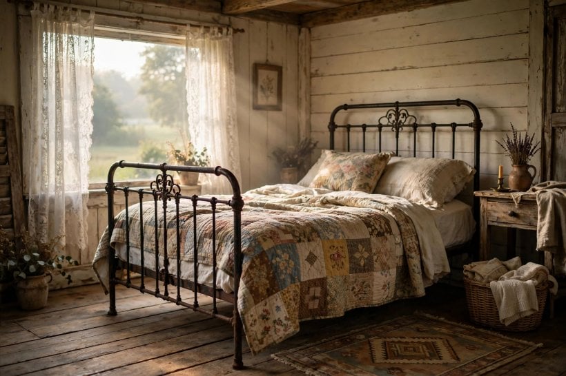 old farmhouse: a cottage garden path leading to a weathered barn door