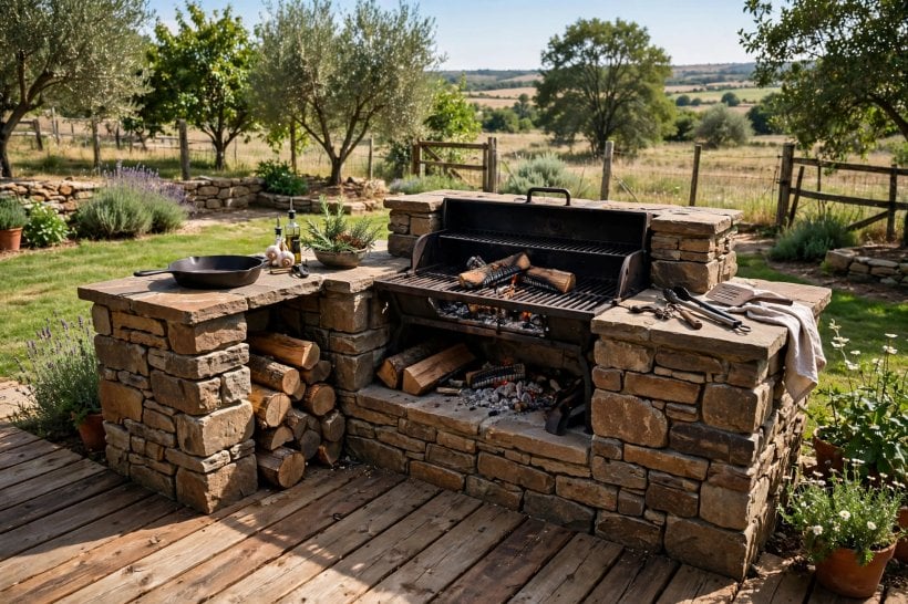 built in outdoor grills designs: straight grill island with counters on both sides