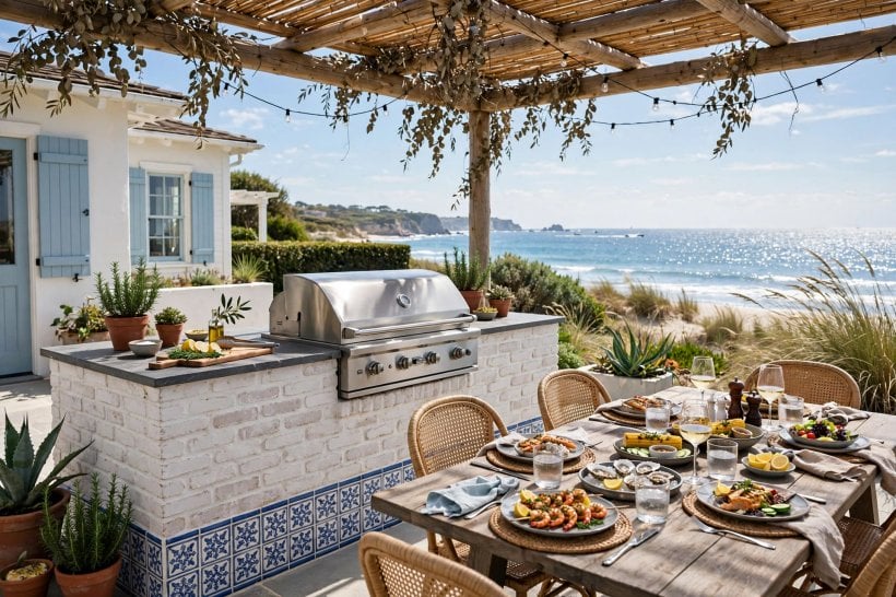 built in outdoor grills designs: compact grill station in a small yard