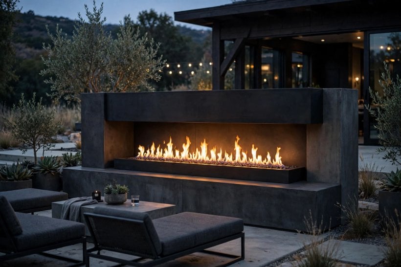 outdoor fireplace pictures: firebox with neat log store beside it