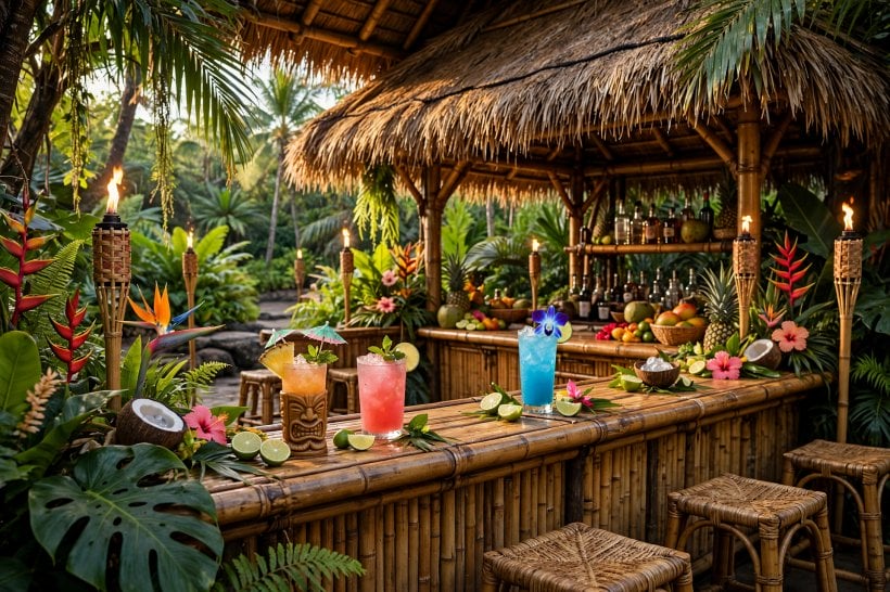 outside bar designs: corner bar layout on a garden patio