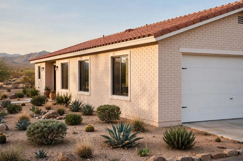 painted brick houses: partially painted elevation balancing coated and natural brick