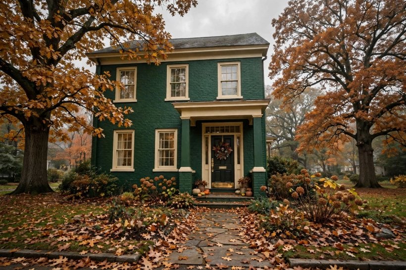 painted brick houses: painted facade framed by a contrasting front door and trim