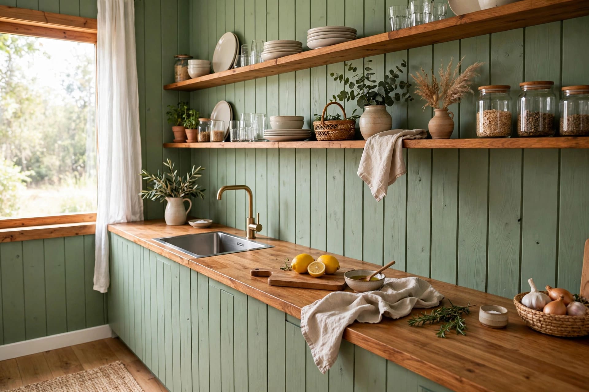 painted wood walls: fresh hallway with light painted boards