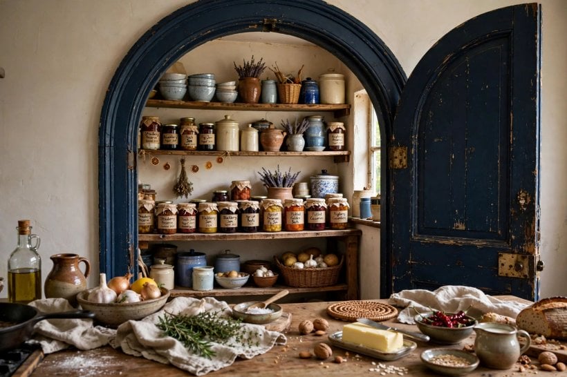 pantry door: reclaimed timber door with original iron latch fitted to a kitchen pantry