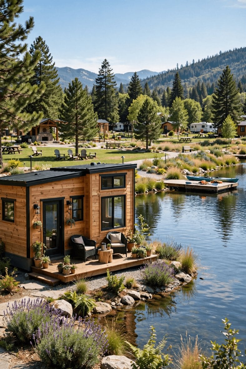 Park model tiny homes for sale — pin graphic on lot rent, chattel loans and park approval before purchase