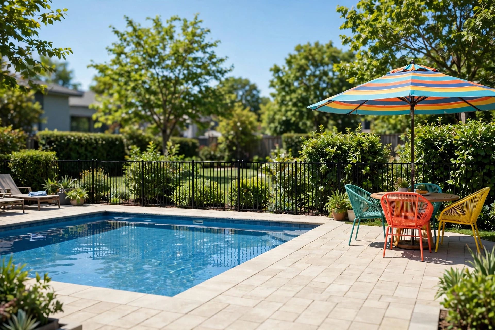 pool deck ideas: raised deck with steps down to a plunge pool