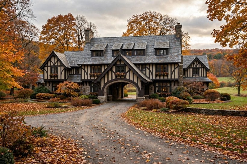 porte cochere: neat guttering and a well-drained drive surface