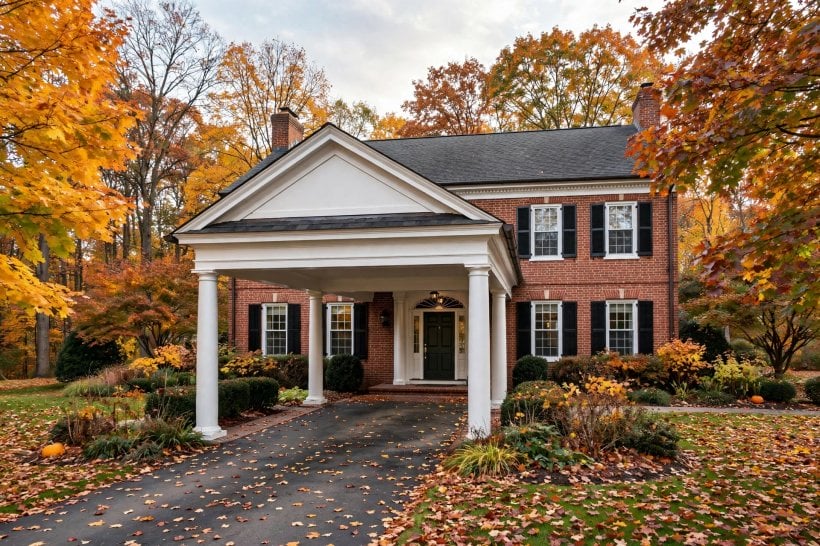 porte cochere: classic gabled covered entrance