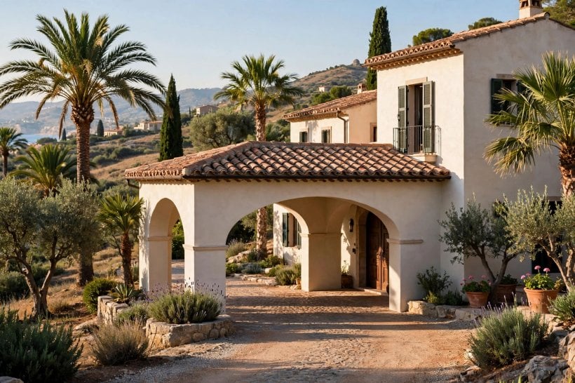 porte cochere: lantern lighting under the canopy