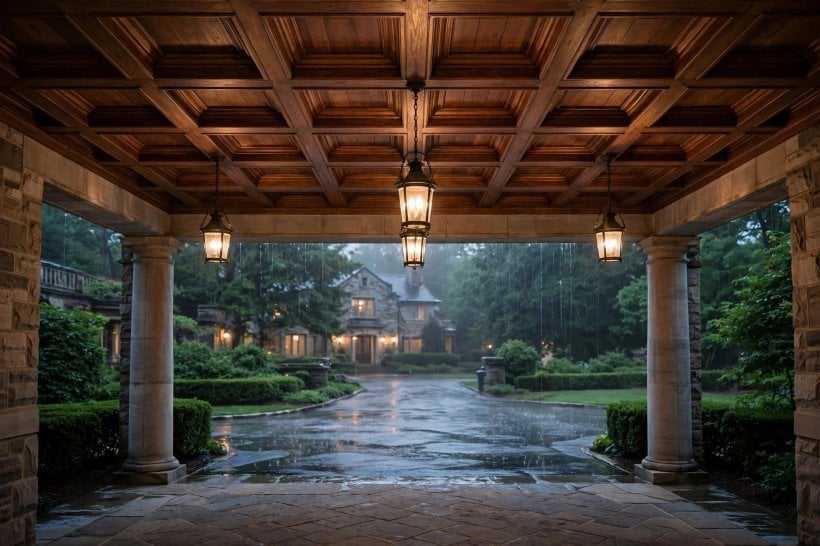 porte cochere: sweeping circular drive entrance