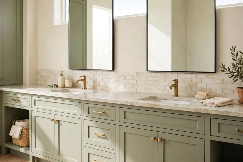 bathroom dimensions: a well-planned primary bath layout with clear zones for vanity, shower and tub