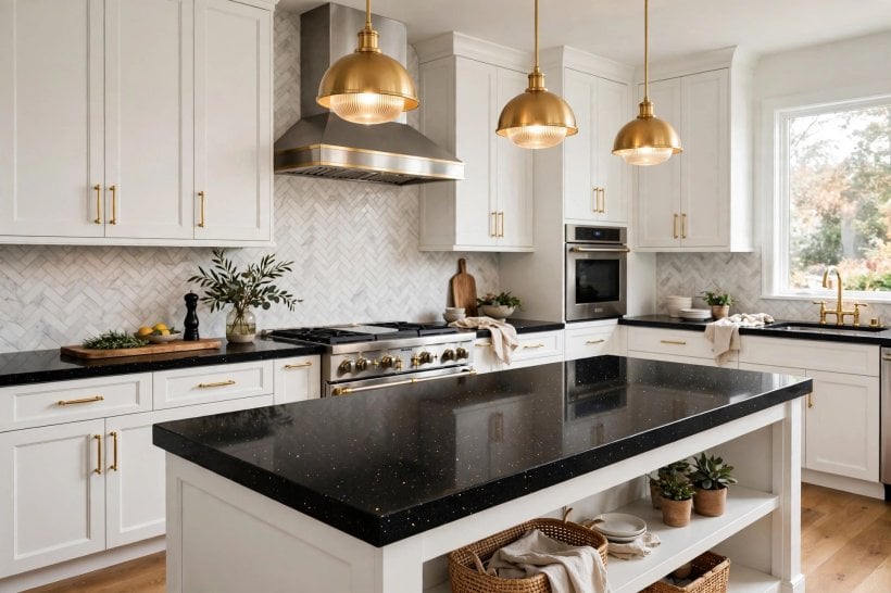 quartz countertops cost: close view of a polished quartz edge profile