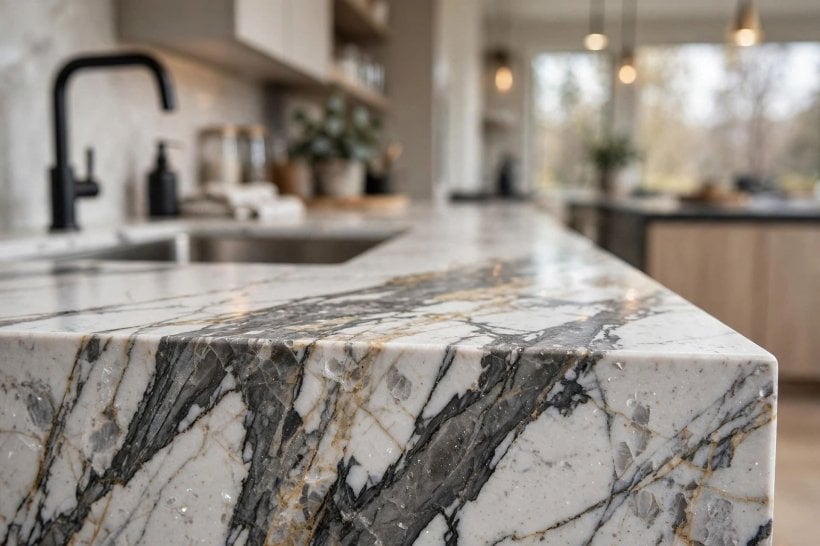 quartz countertops cost: undermounted sink set into a quartz surface