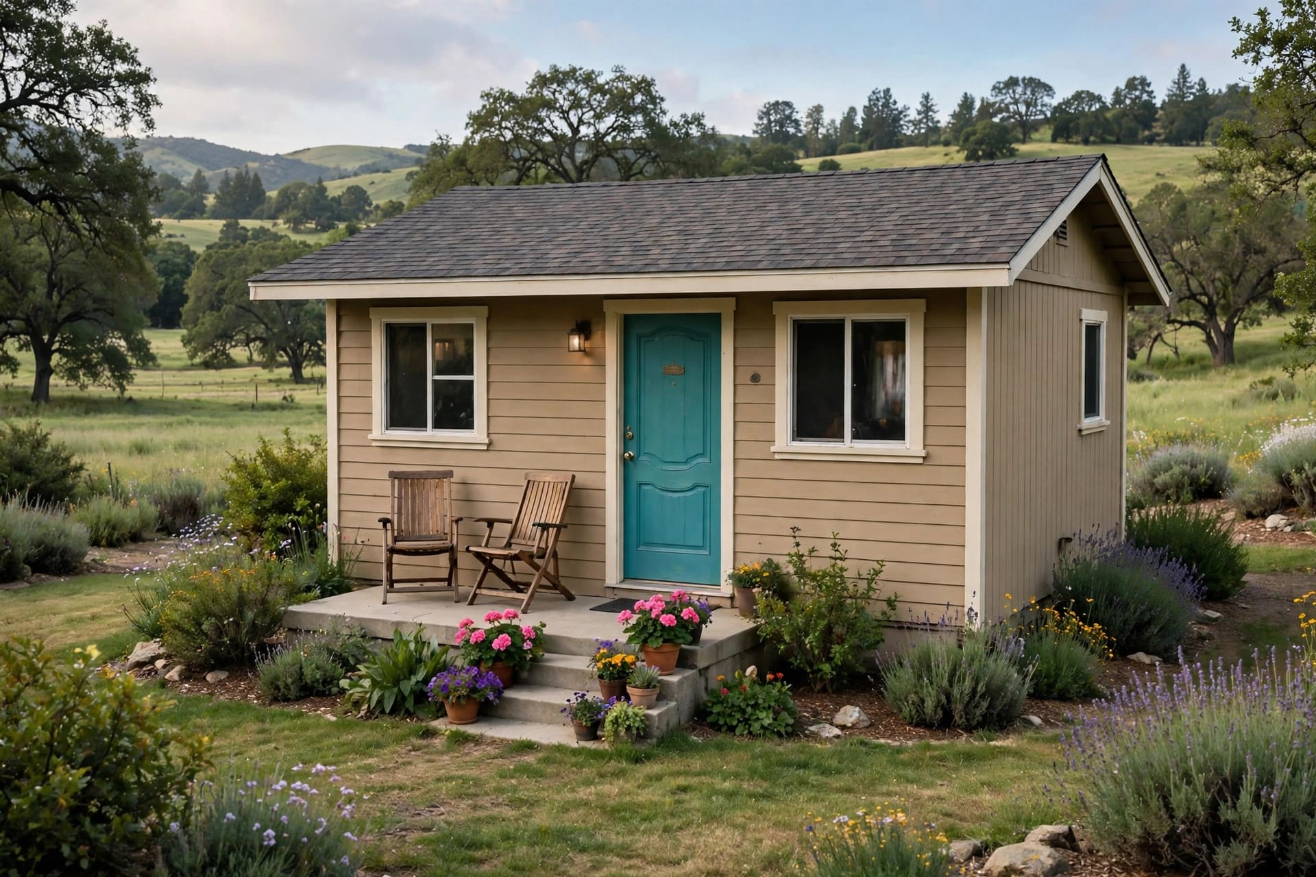 front porch ideas for ranch style homes: cushions, a rug and shade for a comfortable afternoon seat