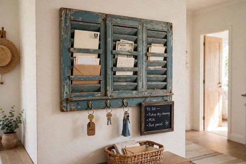 old shutter ideas: a shutter used as a garden trellis with climbing plants
