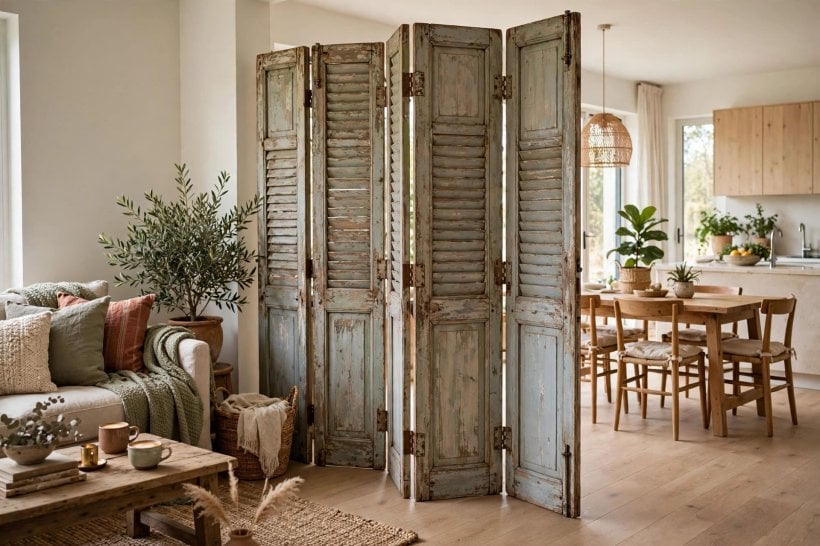 old shutter ideas: hallway shutter organiser with hooks, post and keys