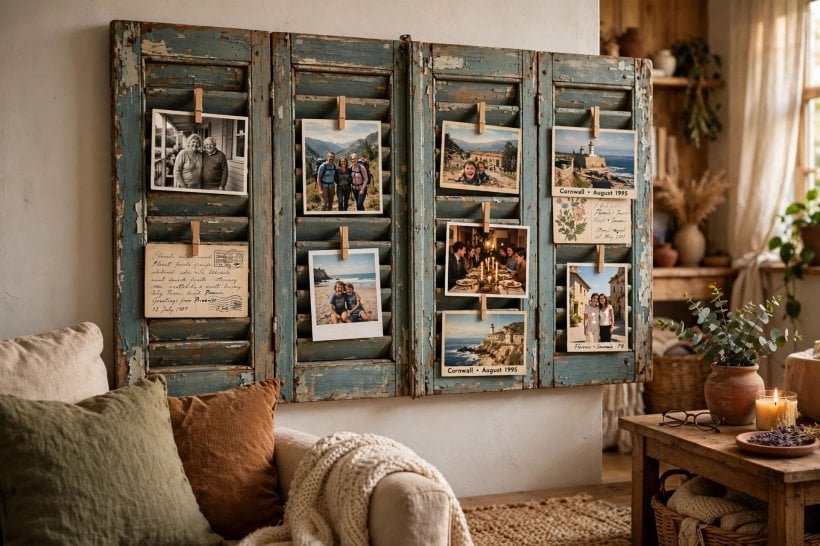 old shutter ideas: two shutters forming the top of a rustic side table