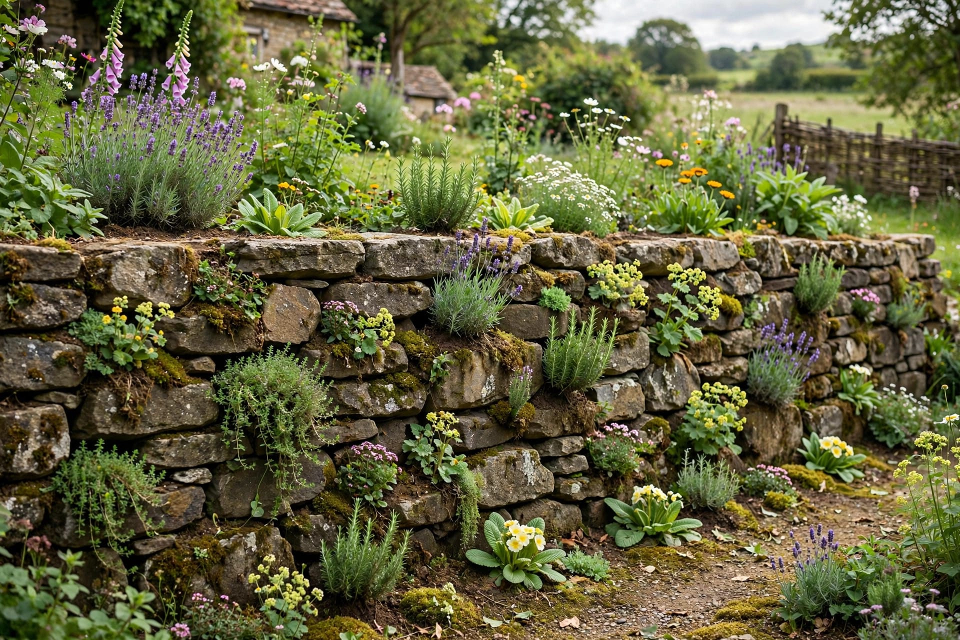 retaining wall ideas: terraced stone walls levelling a sloping garden