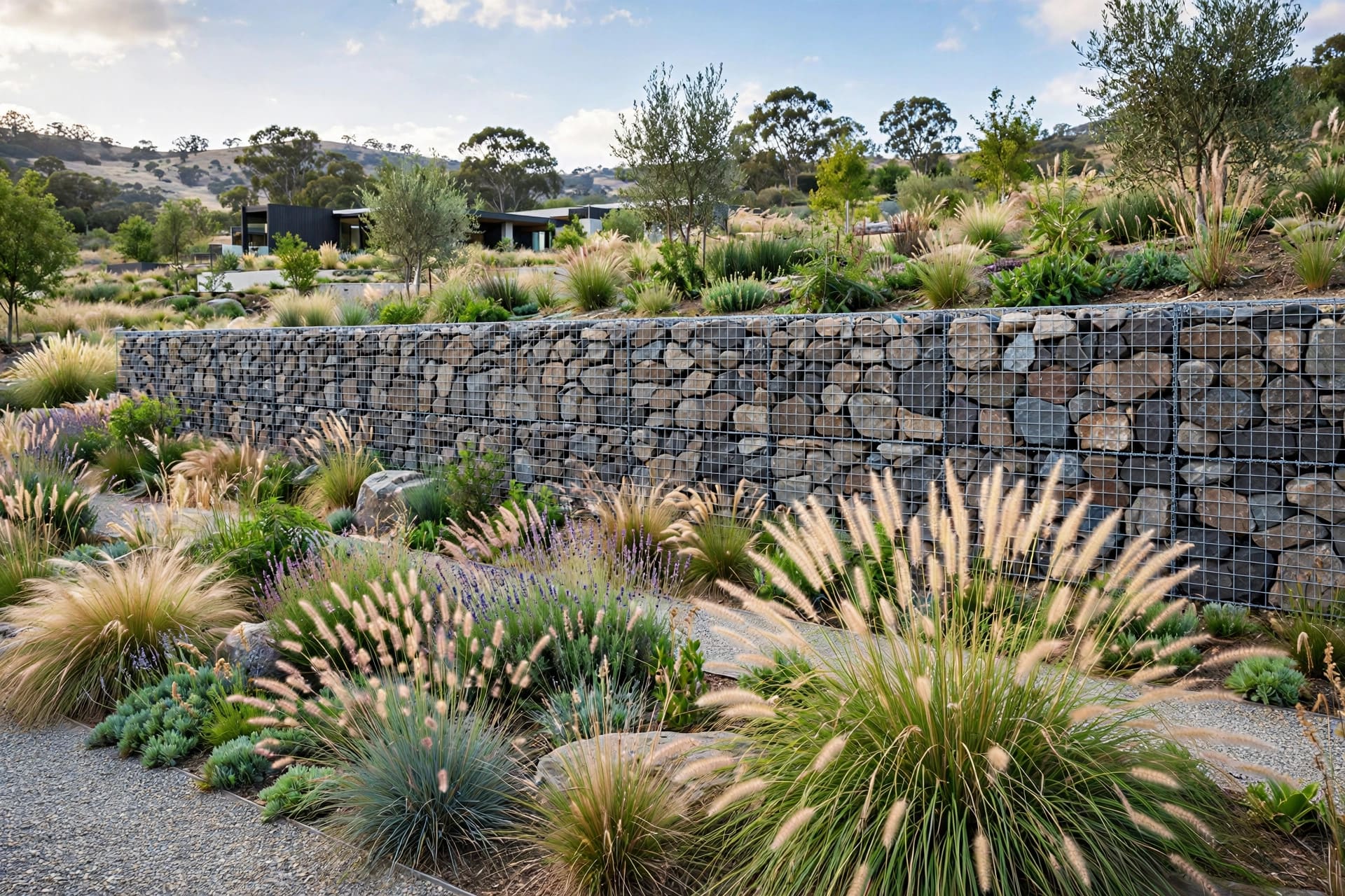 retaining wall ideas: smooth rendered wall in a warm neutral tone