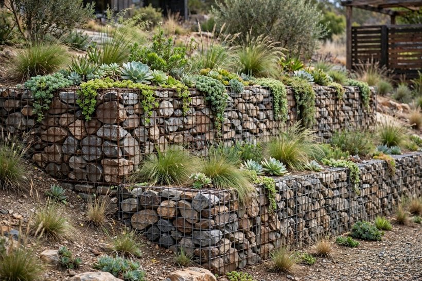 landscape retaining walls: drainage gravel and footing during construction