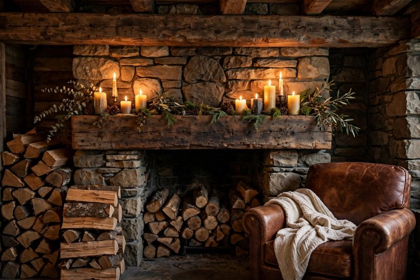 rustic great room ideas: exposed beams over a cosy seating area