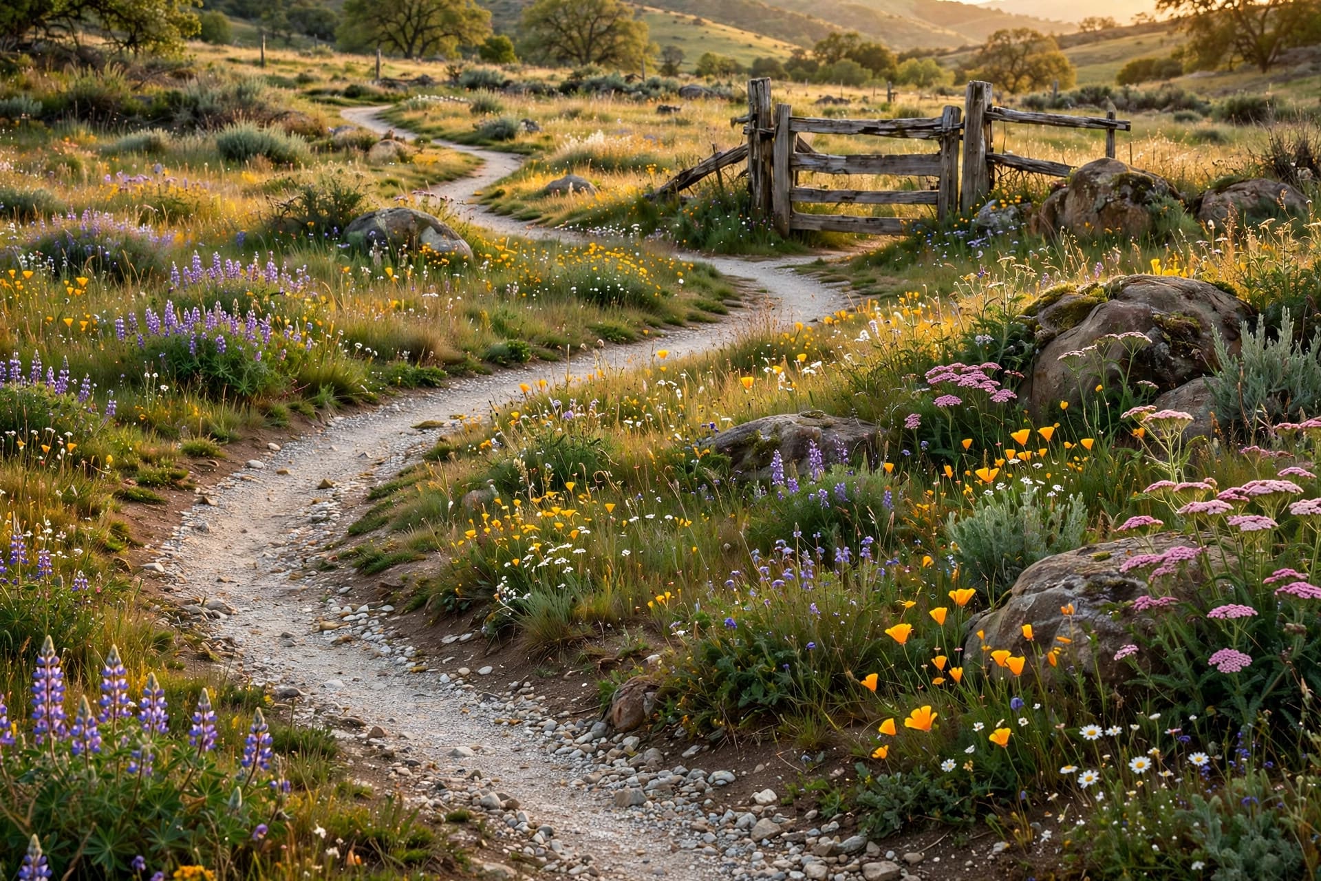 rustic landscaping: mown path through relaxed meadow-style grass