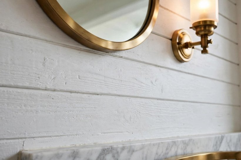 shiplap bathroom: soft white and warm grey boards in a bright room