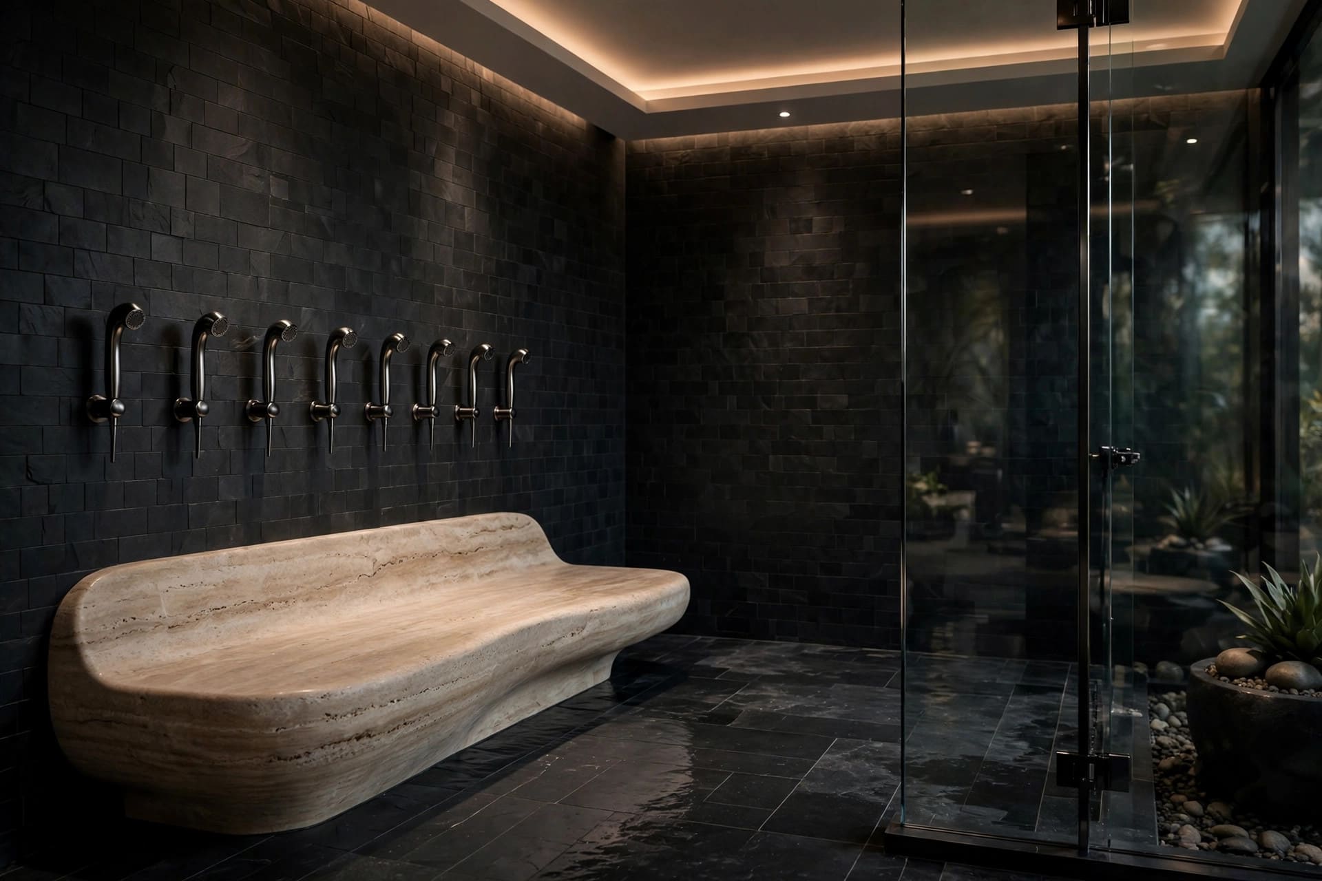 shower bench: neatly tiled seat with clean grout lines