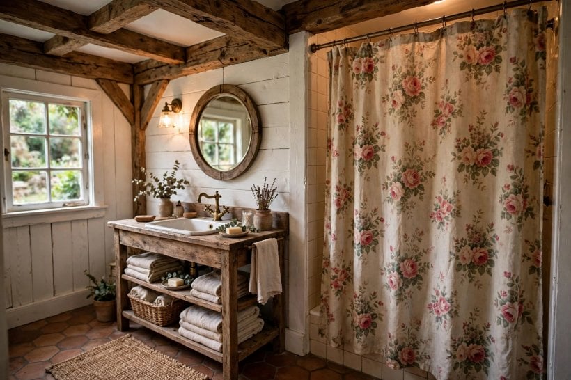 shower curtain ideas: cheerful family bathroom curtain