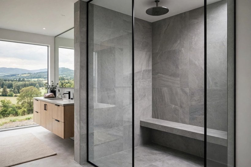 shower tile patterns: hexagon and fish scale mosaics on shower walls