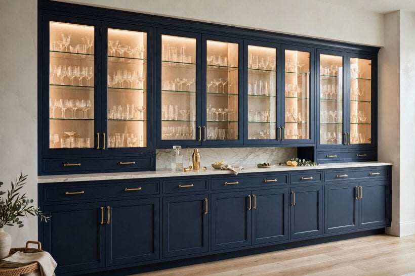 wall bar cabinet designs: worktop and serving area