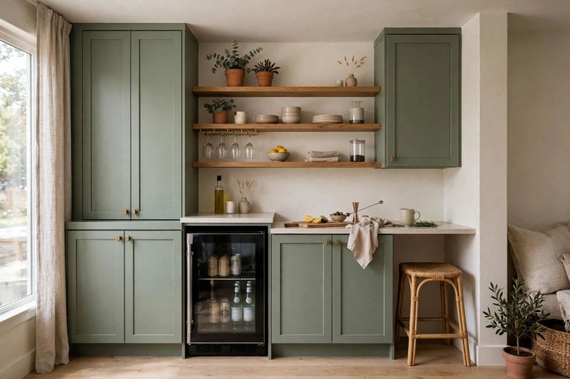 wall bar cabinet designs: glassware storage and shelves