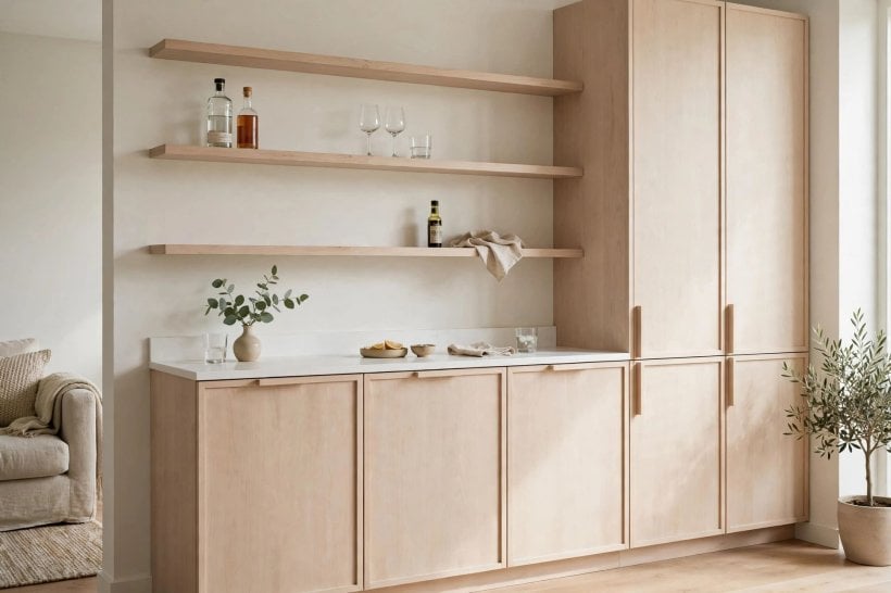 wall bar cabinet designs: compact bar in a small room
