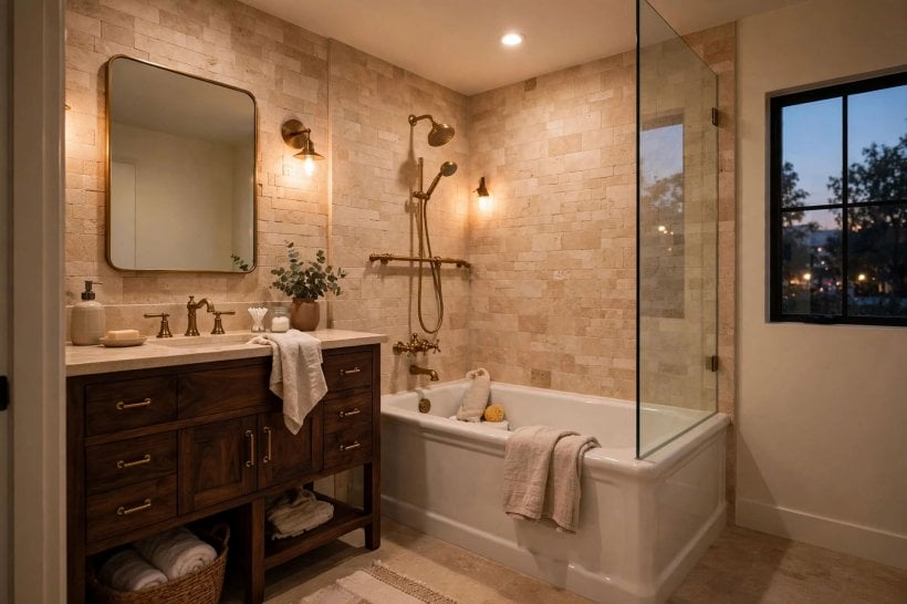 small bathroom remodels before and after: soft green accents with a space-saving corner sink