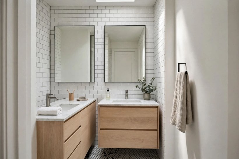 small bathroom vanity: narrow vanity in a small ensuite