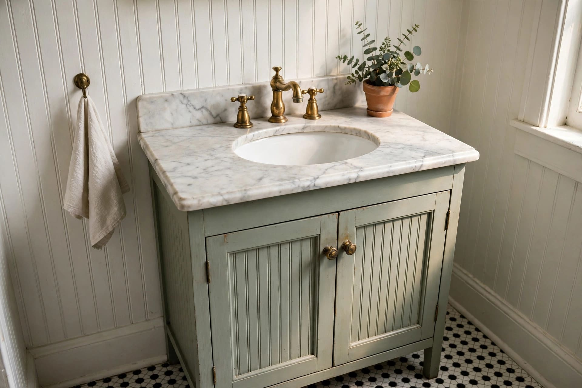 small bathroom vanity: vanity with open shelf storage