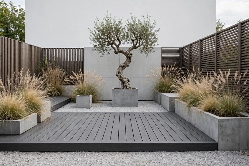 small gardens: climbing plants softening a sunny garden wall